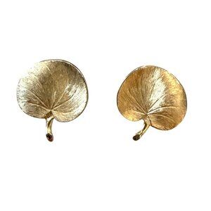 Vintage Parelli Signed Gold Lily Pad Clip-On Earrings - Unique Retro Statement J